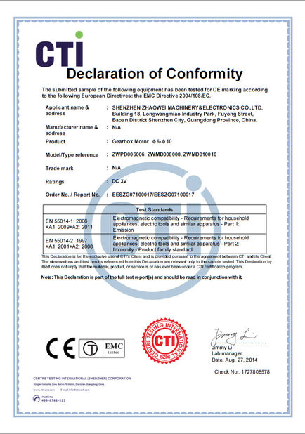 China Shenzhen ZhaoWei Machinery &amp; Electronics Co. Ltd. certificaciones